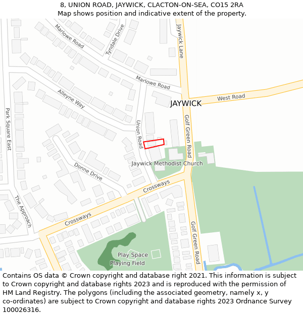 8, UNION ROAD, JAYWICK, CLACTON-ON-SEA, CO15 2RA: Location map and indicative extent of plot