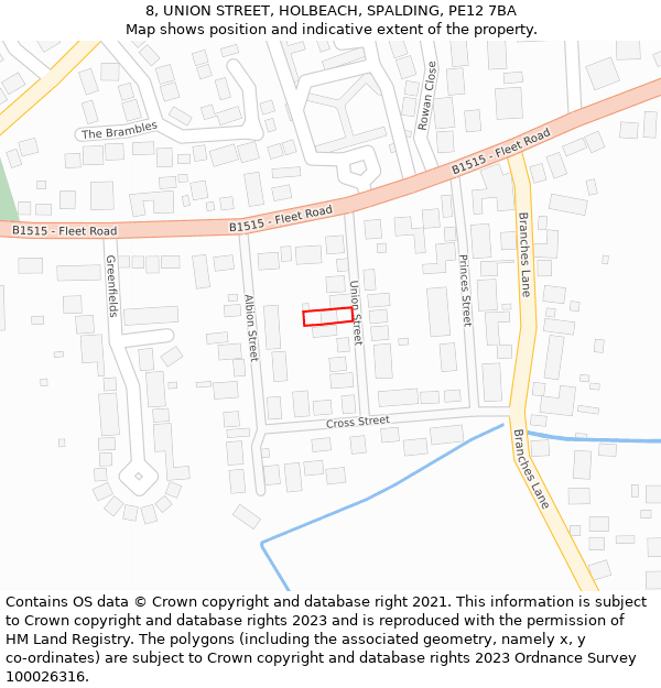 8, UNION STREET, HOLBEACH, SPALDING, PE12 7BA: Location map and indicative extent of plot