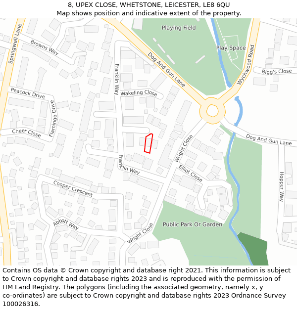 8, UPEX CLOSE, WHETSTONE, LEICESTER, LE8 6QU: Location map and indicative extent of plot