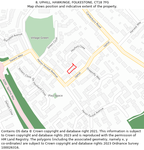 8, UPHILL, HAWKINGE, FOLKESTONE, CT18 7FG: Location map and indicative extent of plot