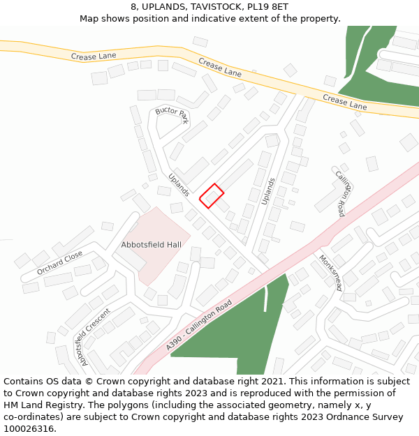 8, UPLANDS, TAVISTOCK, PL19 8ET: Location map and indicative extent of plot