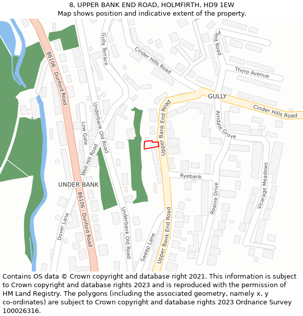 8, UPPER BANK END ROAD, HOLMFIRTH, HD9 1EW: Location map and indicative extent of plot