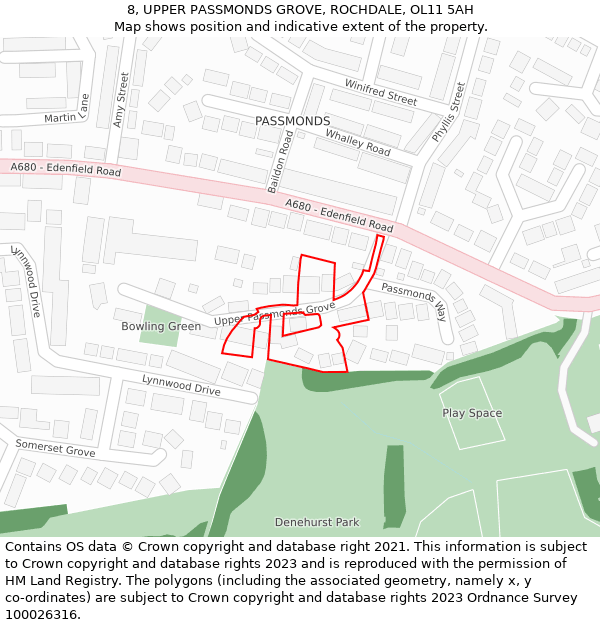 8, UPPER PASSMONDS GROVE, ROCHDALE, OL11 5AH: Location map and indicative extent of plot