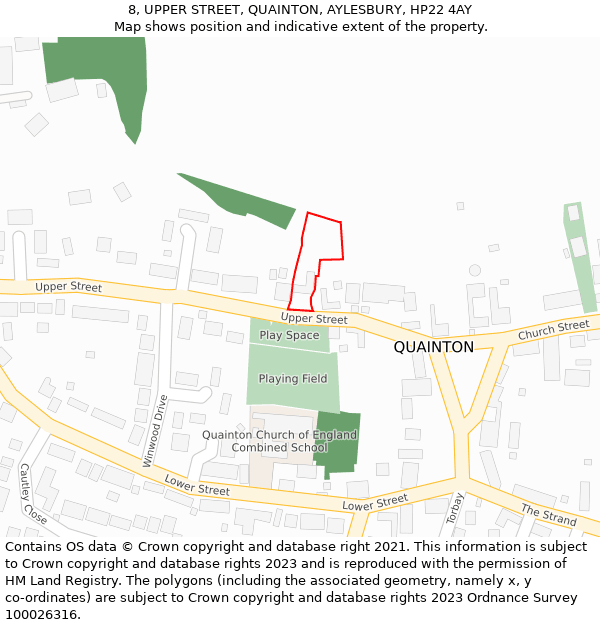 8, UPPER STREET, QUAINTON, AYLESBURY, HP22 4AY: Location map and indicative extent of plot