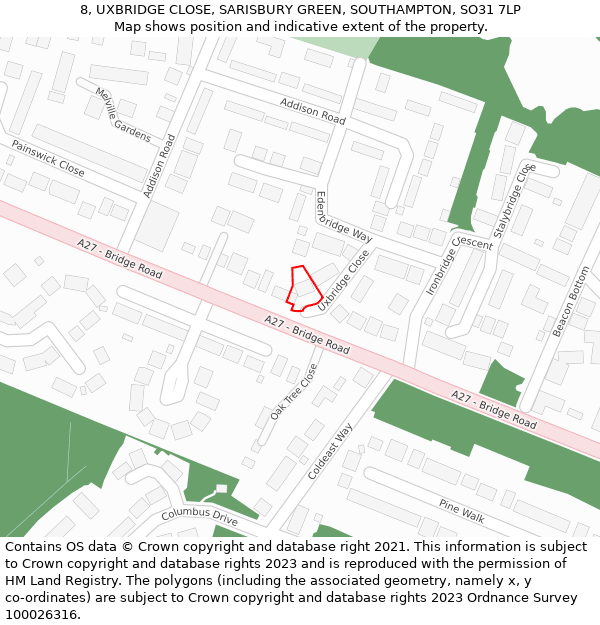 8, UXBRIDGE CLOSE, SARISBURY GREEN, SOUTHAMPTON, SO31 7LP: Location map and indicative extent of plot