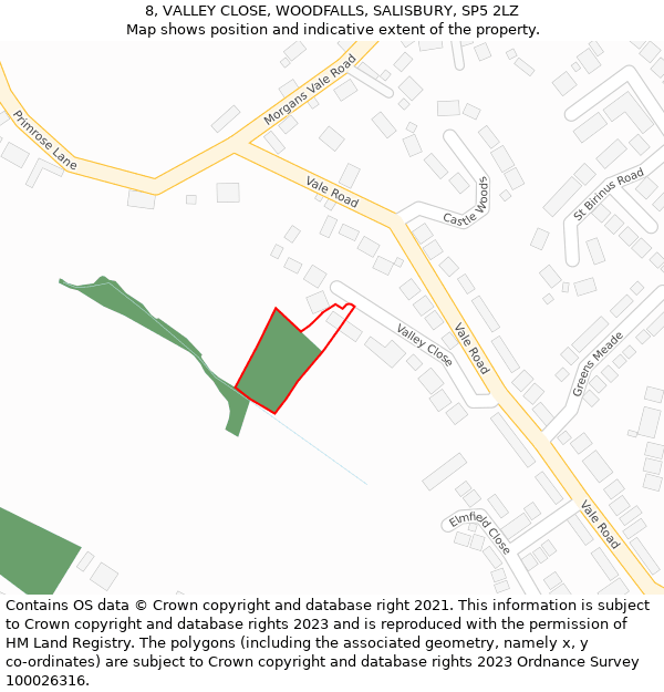 8, VALLEY CLOSE, WOODFALLS, SALISBURY, SP5 2LZ: Location map and indicative extent of plot