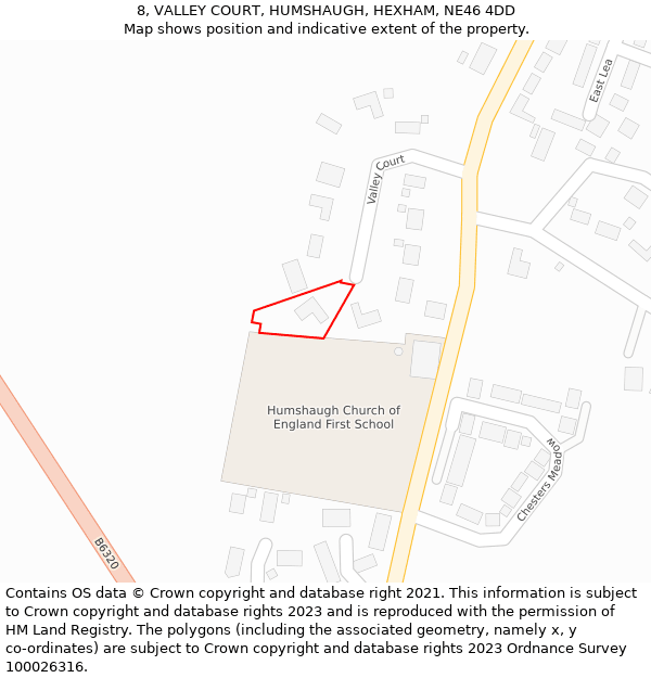 8, VALLEY COURT, HUMSHAUGH, HEXHAM, NE46 4DD: Location map and indicative extent of plot