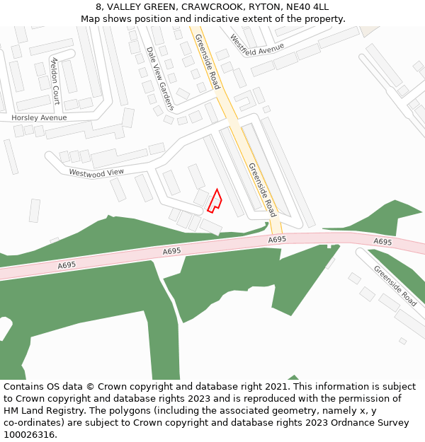 8, VALLEY GREEN, CRAWCROOK, RYTON, NE40 4LL: Location map and indicative extent of plot