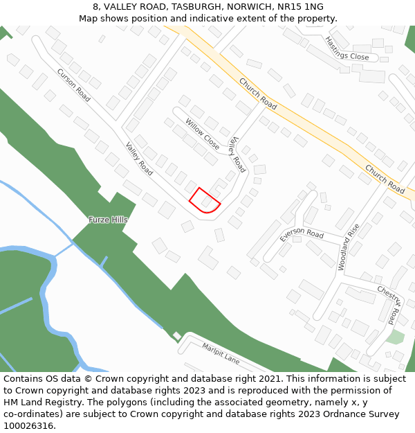 8, VALLEY ROAD, TASBURGH, NORWICH, NR15 1NG: Location map and indicative extent of plot