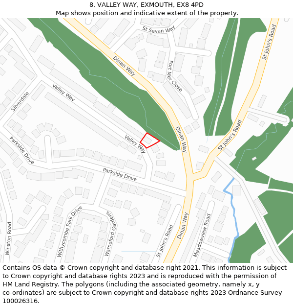 8, VALLEY WAY, EXMOUTH, EX8 4PD: Location map and indicative extent of plot