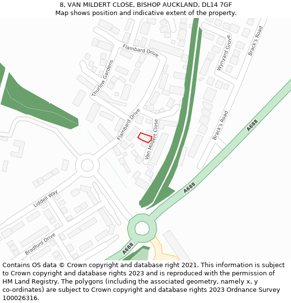 8, VAN MILDERT CLOSE, BISHOP AUCKLAND, DL14 7GF: Location map and indicative extent of plot