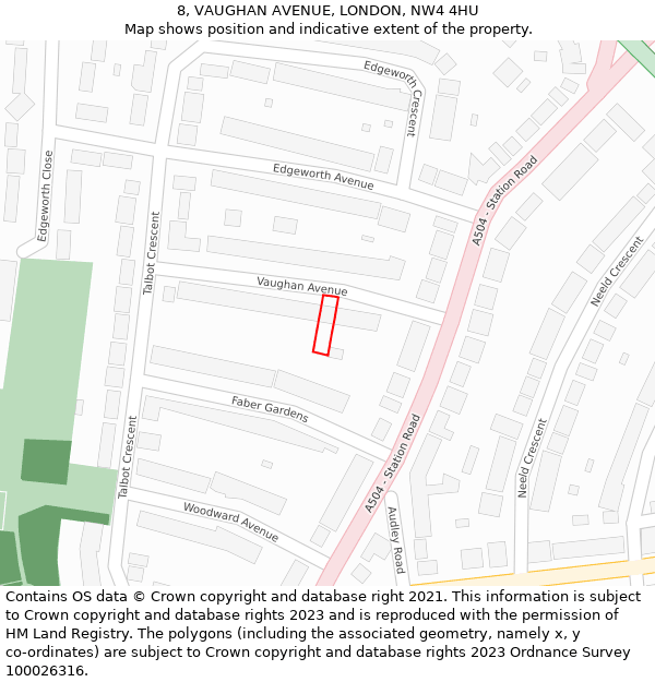 8, VAUGHAN AVENUE, LONDON, NW4 4HU: Location map and indicative extent of plot