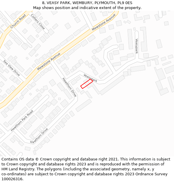 8, VEASY PARK, WEMBURY, PLYMOUTH, PL9 0ES: Location map and indicative extent of plot