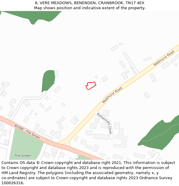 8, VERE MEADOWS, BENENDEN, CRANBROOK, TN17 4EX: Location map and indicative extent of plot