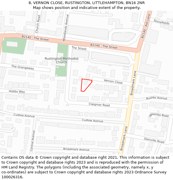 8, VERNON CLOSE, RUSTINGTON, LITTLEHAMPTON, BN16 2NR: Location map and indicative extent of plot