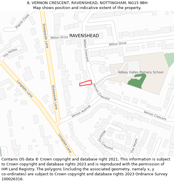 8, VERNON CRESCENT, RAVENSHEAD, NOTTINGHAM, NG15 9BH: Location map and indicative extent of plot