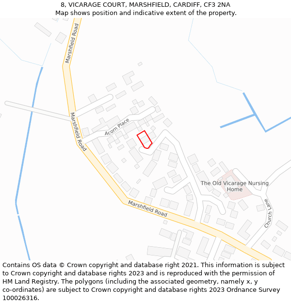 8, VICARAGE COURT, MARSHFIELD, CARDIFF, CF3 2NA: Location map and indicative extent of plot