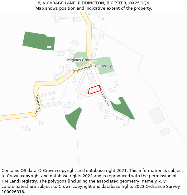 8, VICARAGE LANE, PIDDINGTON, BICESTER, OX25 1QA: Location map and indicative extent of plot