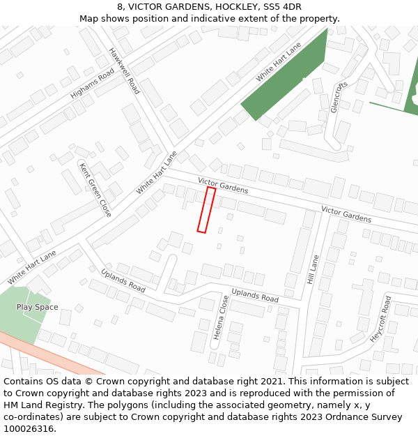 8, VICTOR GARDENS, HOCKLEY, SS5 4DR: Location map and indicative extent of plot