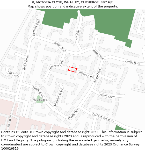 8, VICTORIA CLOSE, WHALLEY, CLITHEROE, BB7 9JR: Location map and indicative extent of plot