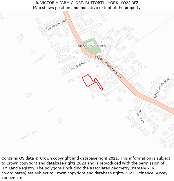 8, VICTORIA FARM CLOSE, RUFFORTH, YORK, YO23 3FZ: Location map and indicative extent of plot