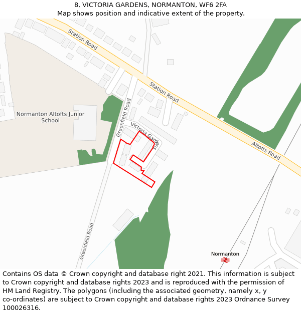 8, VICTORIA GARDENS, NORMANTON, WF6 2FA: Location map and indicative extent of plot