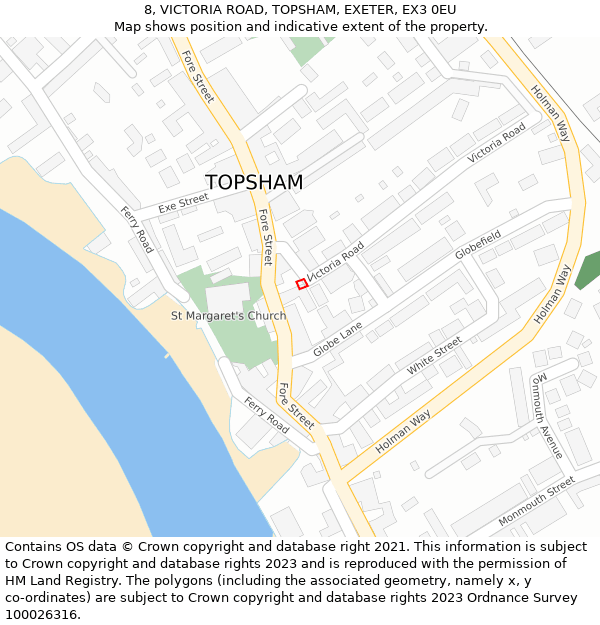 8, VICTORIA ROAD, TOPSHAM, EXETER, EX3 0EU: Location map and indicative extent of plot