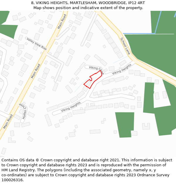 8, VIKING HEIGHTS, MARTLESHAM, WOODBRIDGE, IP12 4RT: Location map and indicative extent of plot