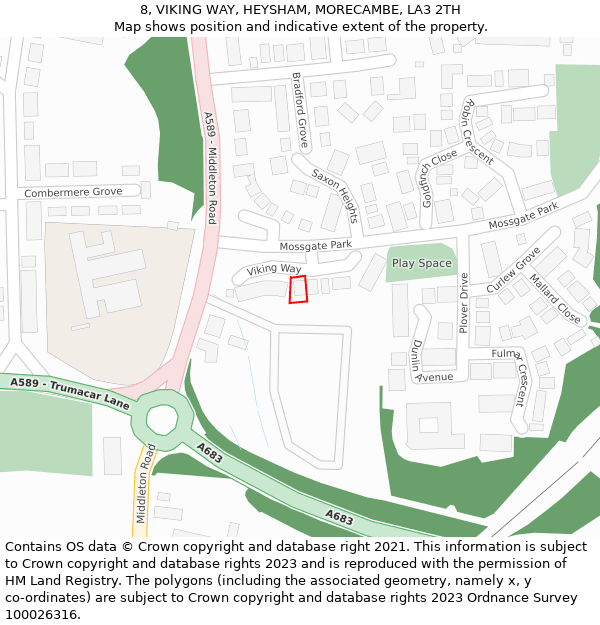 8, VIKING WAY, HEYSHAM, MORECAMBE, LA3 2TH: Location map and indicative extent of plot