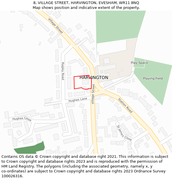 8, VILLAGE STREET, HARVINGTON, EVESHAM, WR11 8NQ: Location map and indicative extent of plot