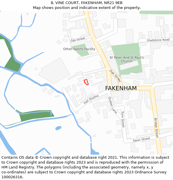 8, VINE COURT, FAKENHAM, NR21 9EB: Location map and indicative extent of plot