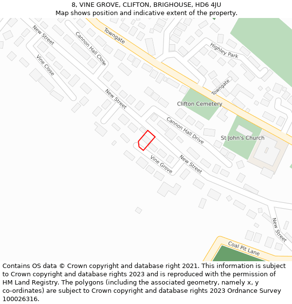 8, VINE GROVE, CLIFTON, BRIGHOUSE, HD6 4JU: Location map and indicative extent of plot