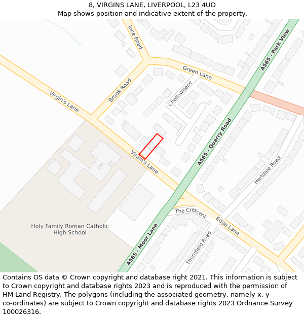 8, VIRGINS LANE, LIVERPOOL, L23 4UD: Location map and indicative extent of plot