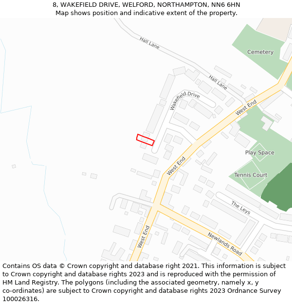 8, WAKEFIELD DRIVE, WELFORD, NORTHAMPTON, NN6 6HN: Location map and indicative extent of plot