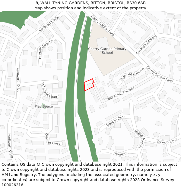 8, WALL TYNING GARDENS, BITTON, BRISTOL, BS30 6AB: Location map and indicative extent of plot