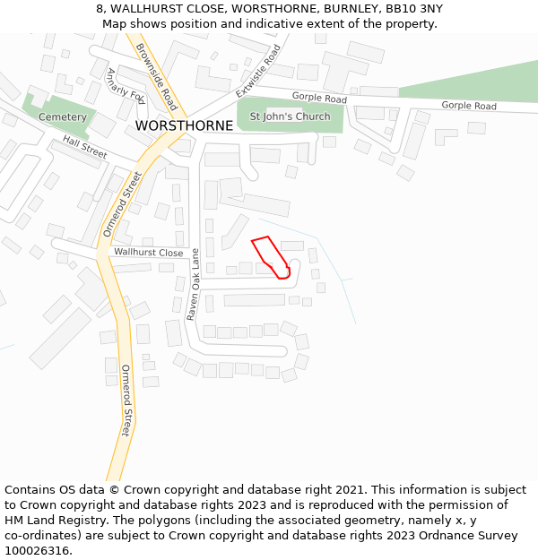 8, WALLHURST CLOSE, WORSTHORNE, BURNLEY, BB10 3NY: Location map and indicative extent of plot