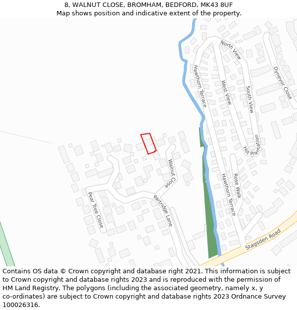 8, WALNUT CLOSE, BROMHAM, BEDFORD, MK43 8UF: Location map and indicative extent of plot