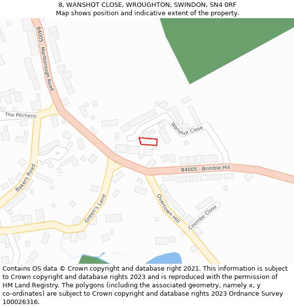 8, WANSHOT CLOSE, WROUGHTON, SWINDON, SN4 0RF: Location map and indicative extent of plot