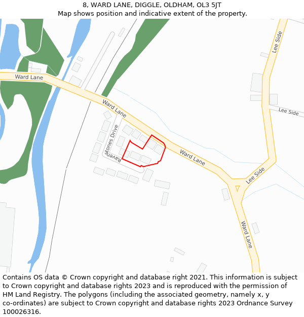 8, WARD LANE, DIGGLE, OLDHAM, OL3 5JT: Location map and indicative extent of plot