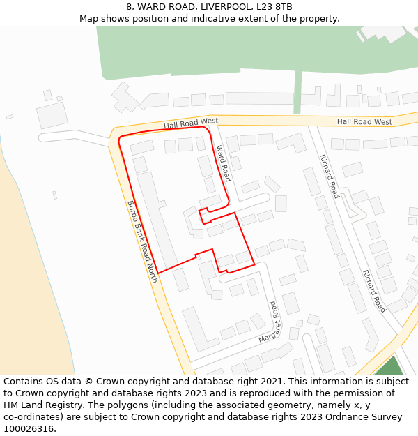 8, WARD ROAD, LIVERPOOL, L23 8TB: Location map and indicative extent of plot