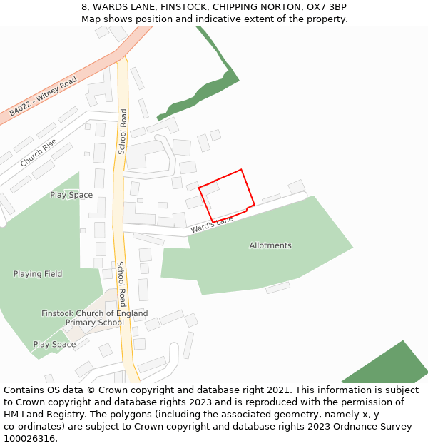 8, WARDS LANE, FINSTOCK, CHIPPING NORTON, OX7 3BP: Location map and indicative extent of plot