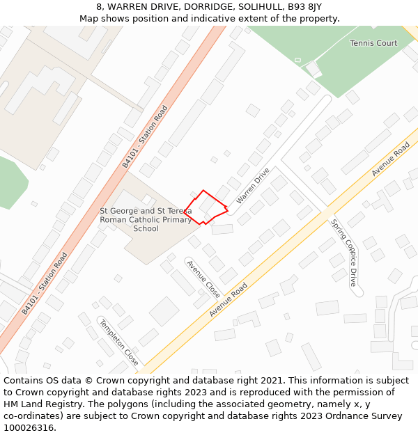 8, WARREN DRIVE, DORRIDGE, SOLIHULL, B93 8JY: Location map and indicative extent of plot