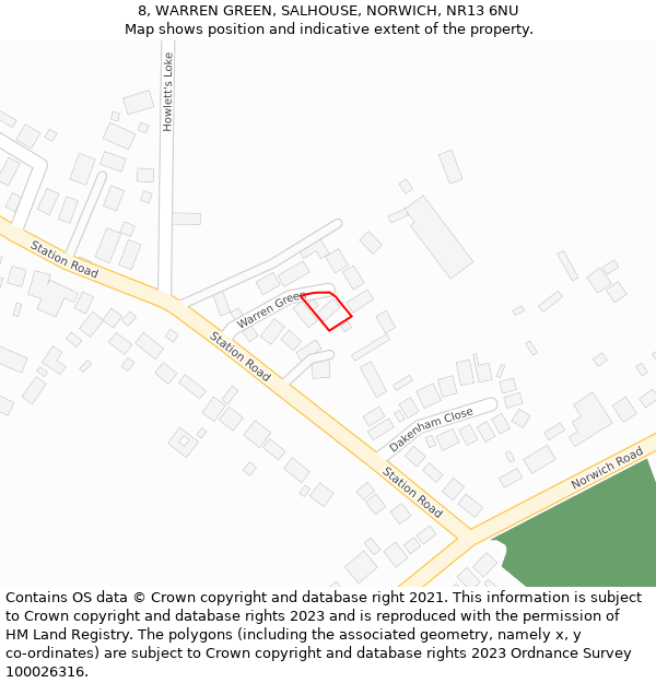 8, WARREN GREEN, SALHOUSE, NORWICH, NR13 6NU: Location map and indicative extent of plot