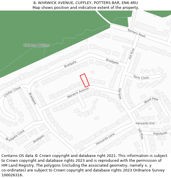 8, WARWICK AVENUE, CUFFLEY, POTTERS BAR, EN6 4RU: Location map and indicative extent of plot