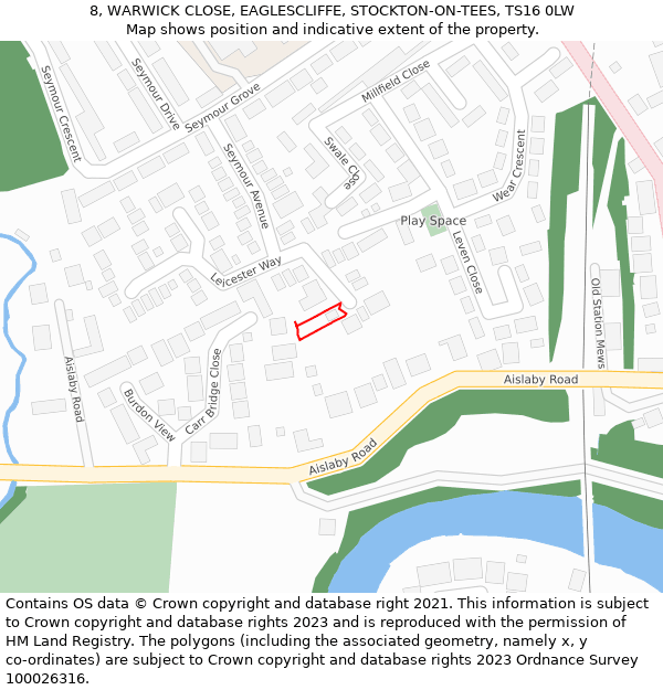 8, WARWICK CLOSE, EAGLESCLIFFE, STOCKTON-ON-TEES, TS16 0LW: Location map and indicative extent of plot