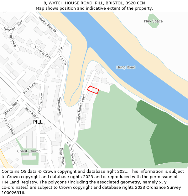 8, WATCH HOUSE ROAD, PILL, BRISTOL, BS20 0EN: Location map and indicative extent of plot