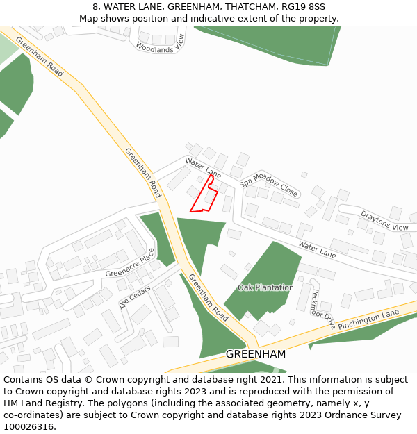 8, WATER LANE, GREENHAM, THATCHAM, RG19 8SS: Location map and indicative extent of plot