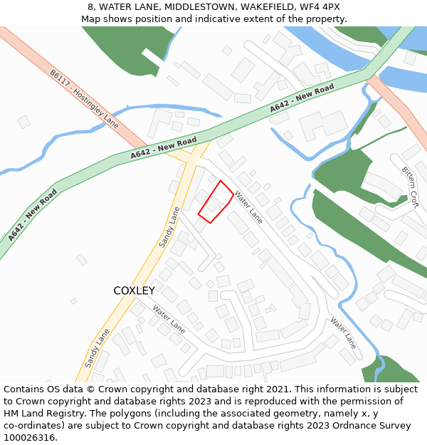 8, WATER LANE, MIDDLESTOWN, WAKEFIELD, WF4 4PX: Location map and indicative extent of plot