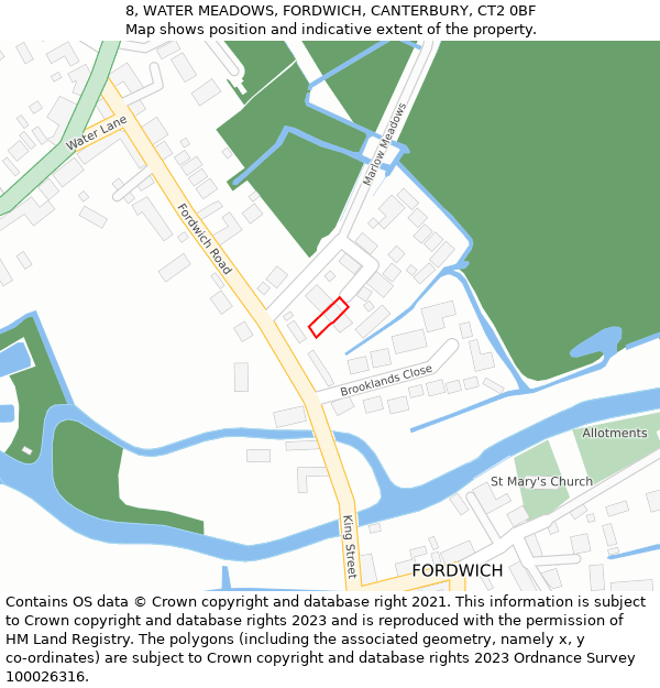 8, WATER MEADOWS, FORDWICH, CANTERBURY, CT2 0BF: Location map and indicative extent of plot