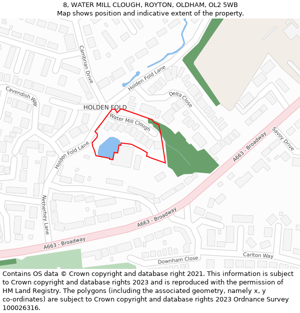 8, WATER MILL CLOUGH, ROYTON, OLDHAM, OL2 5WB: Location map and indicative extent of plot